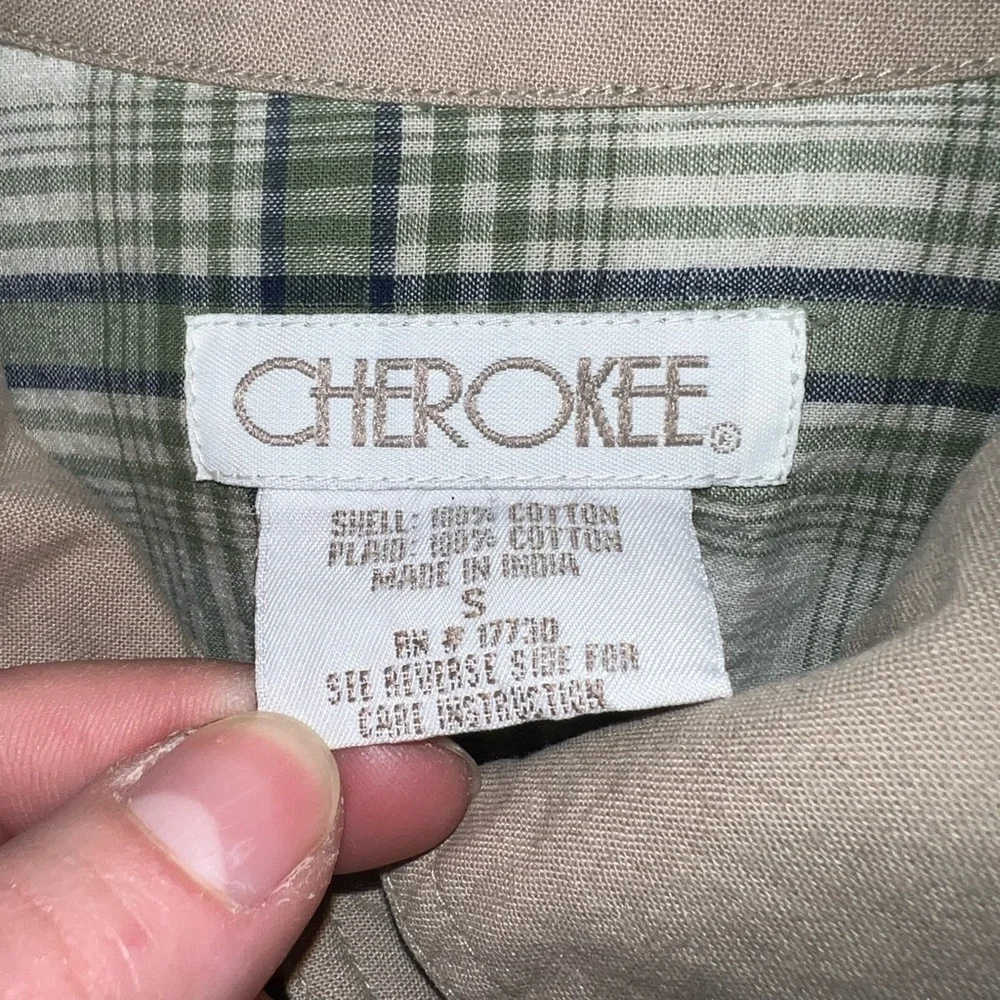 Cherokee Khaki Tan Button Up Long Sleeve Utility Jacket  Y2K Plaid Lining Size S - Picture 12 of 12